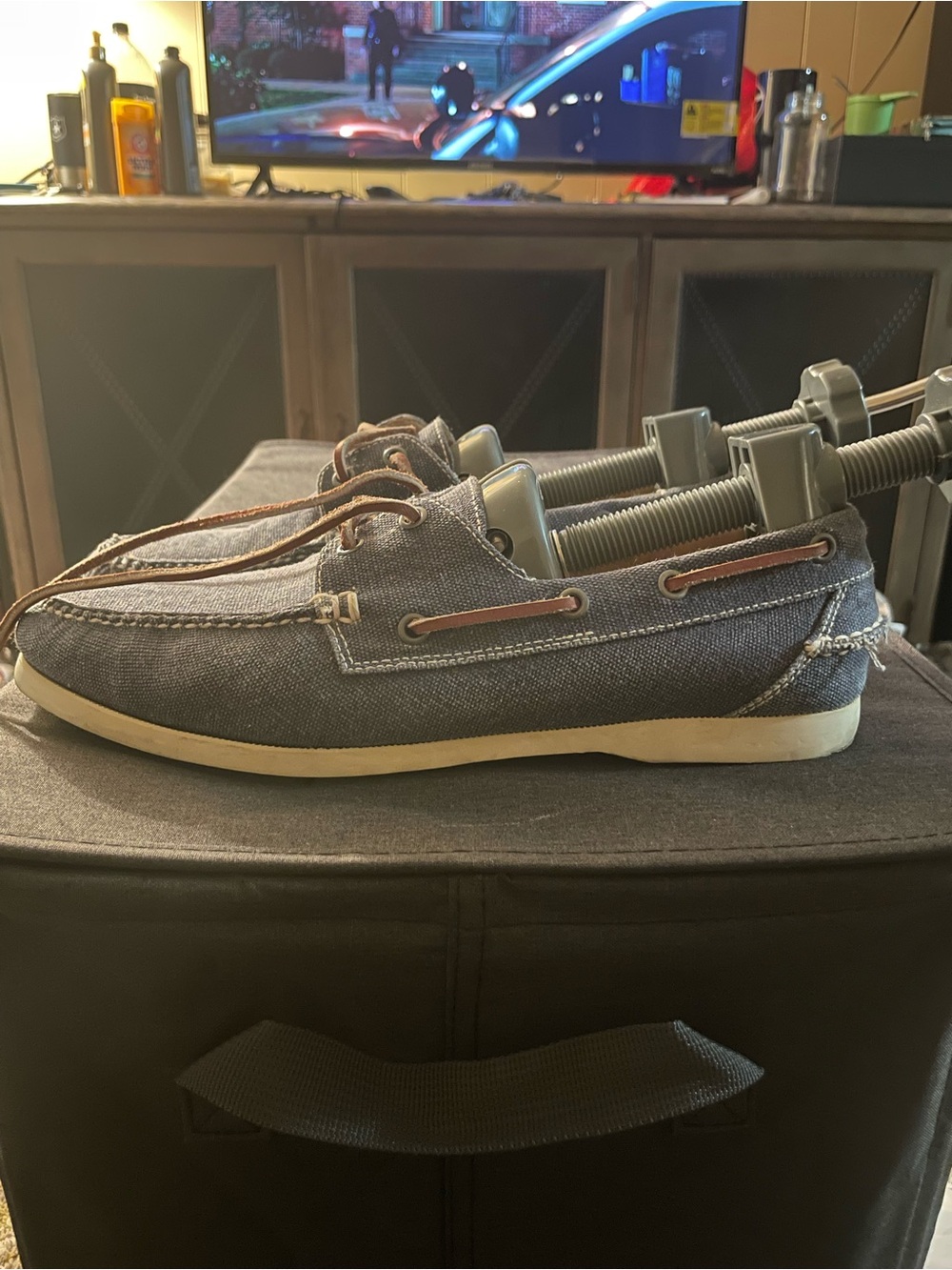 Peter Millar Men's Navy Canvas Boat Shoes with Brown Laces